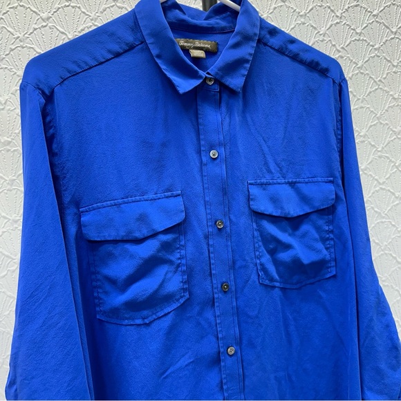 Tommy Bahama Women’s 100% Silk Button Down Roll Tab Sleeve Blouse Top Size Large - Picture 2 of 8